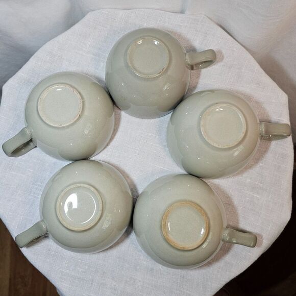 Harkerware Vintage Pottery Cups x5 Gray Pink Yellow 1950's Retro Coffee Tea Mugs - Picture 4 of 5